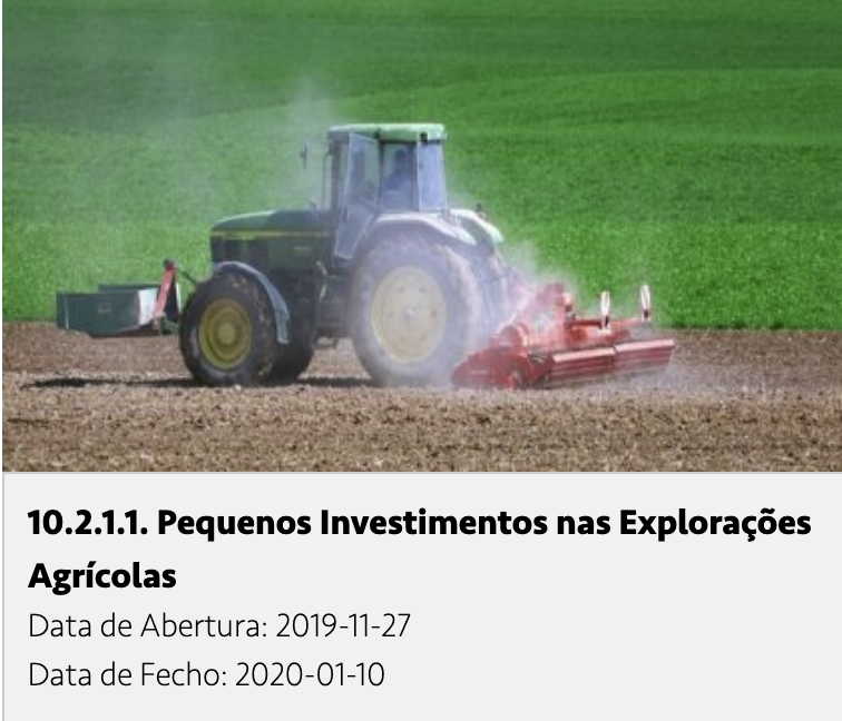 AVISO DE CONCURSO | 10.2.1.1. PEQUENOS INVESTIMENTOS NAS EXPLORAÇÕES AGRÍCOLAS