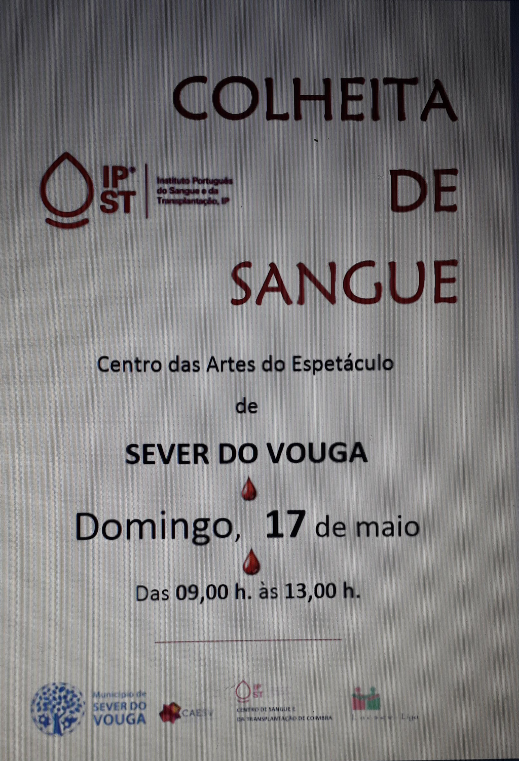 colheita sangue dia 17 Maio 2020