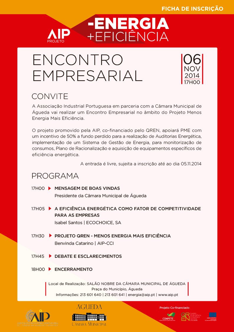 C. M. de Águeda e AIP convidam - Encontro Empresarial -Energia+Eficiência