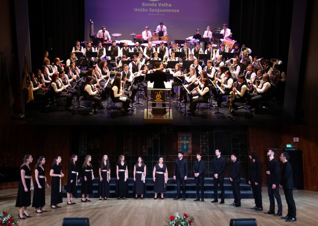 Banda Velha União Sanjoanense e Etos Vocal Ensemble juntos no Cineteatro Alba