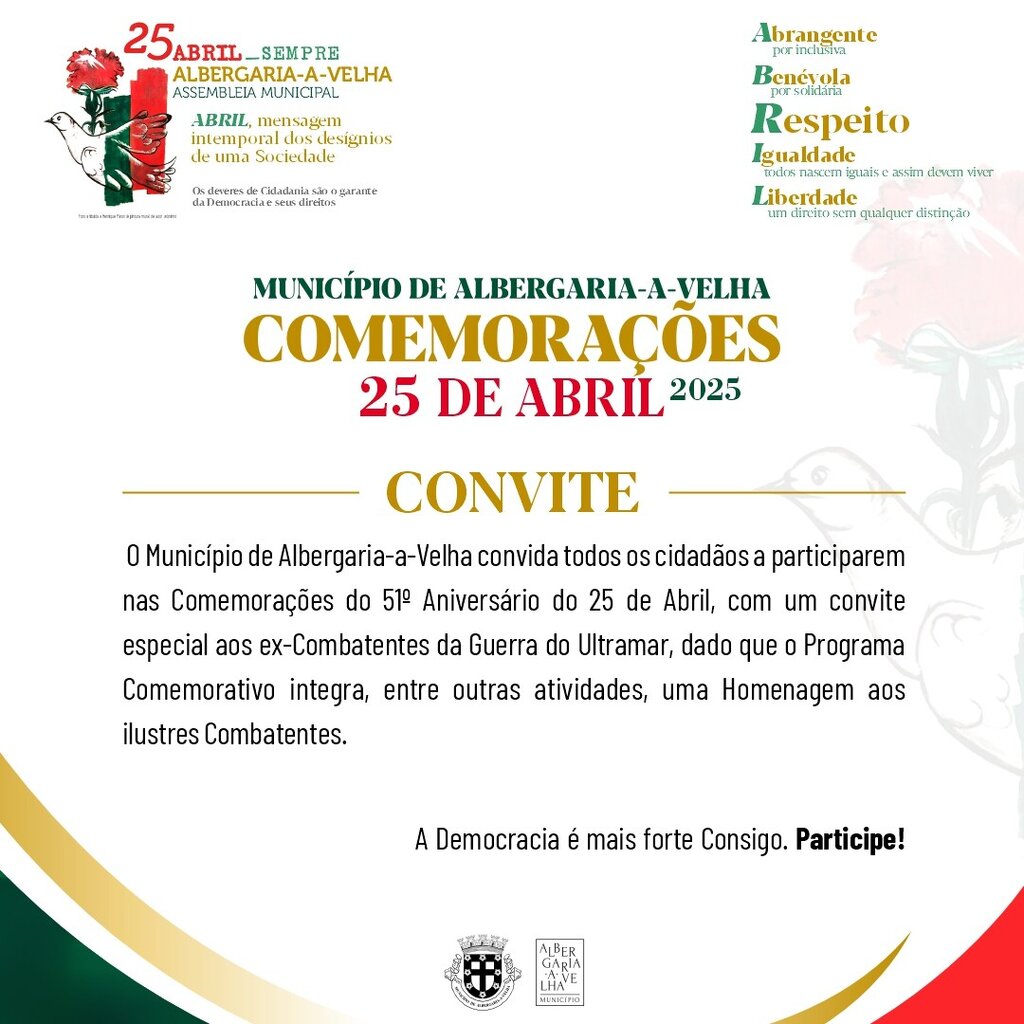 Convite a todos os cidadãos a participarem nas Comemorações do 51º Aniversário do 25 de Abril