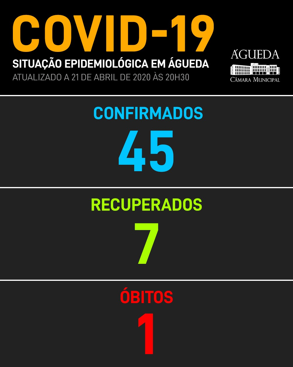 COVID-19: Águeda com 45 casos positivos, 21 de abril, 21h02