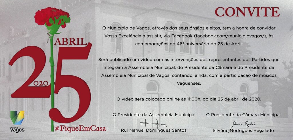 CONVITE :: COMEMORAÇÕES DO 46º ANIVERSÁRIO DO 25 DE ABRIL