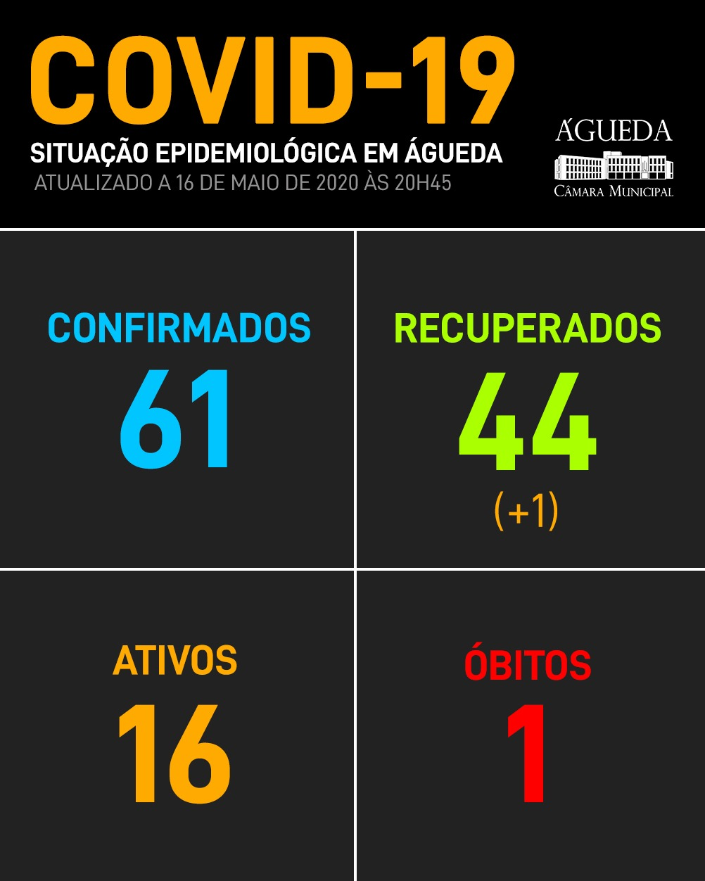 COVID-19: Mais uma pessoa recuperada em Águeda, 16 de maio, 21h30