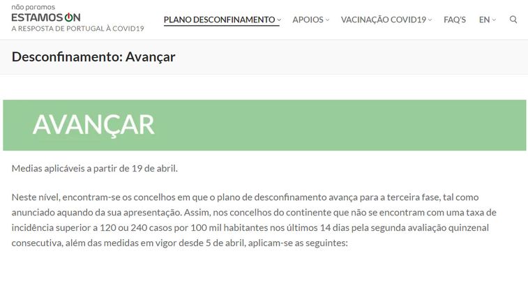 MEDIDAS EM VIGOR A PARTIR DO PRÓXIMO DIA 19 DE ABRIL