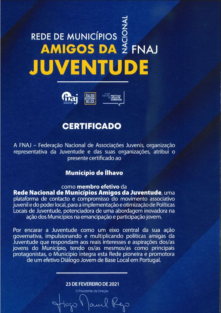 Câmara Municipal de Ílhavo integra Rede Nacional de Municípios Amigos da Juventude