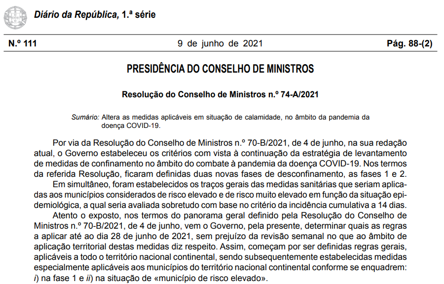 Covid-19: nova fase de desconfinamento em vigor