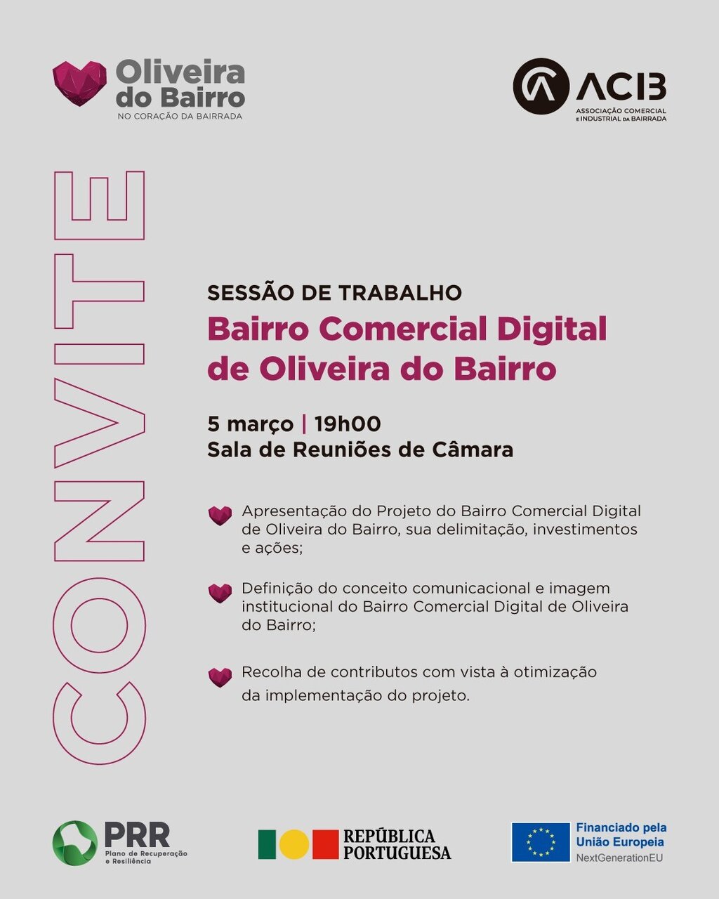Convite para sessão do projeto "Bairro Comercial Digital"